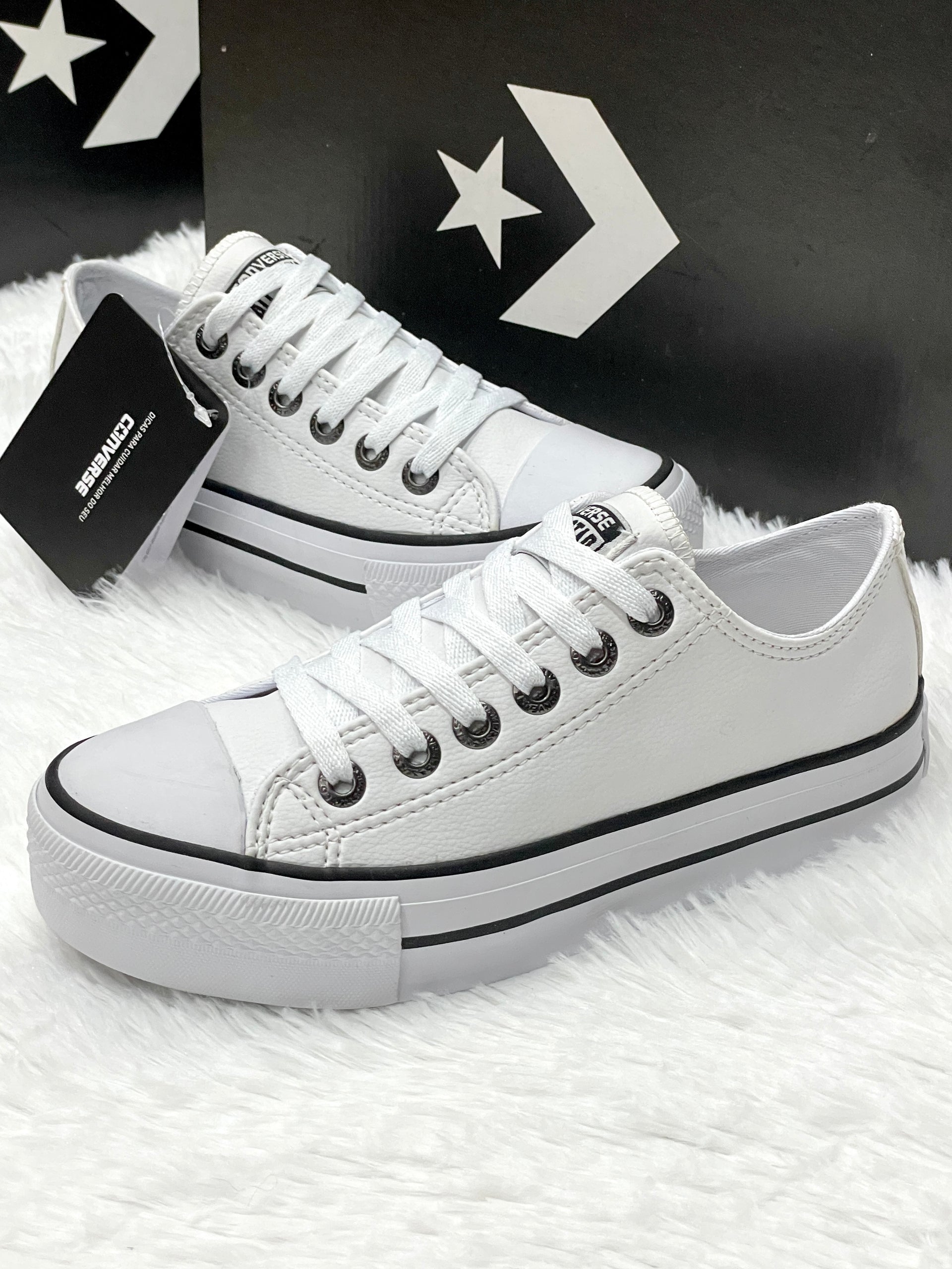 Converse All Star Chuck Taylor Branco couro plataforma – Cerrado